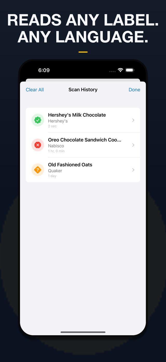 Scan history with mixed verdicts