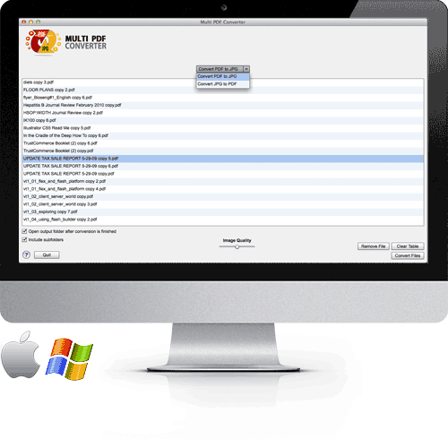 Multi PDF Converter on macOS — image files loaded in the main window ready for PNG to PDF conversion
